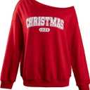 UNIQUEONE Christmas Sweatshirts for Women off Shoulder: Merry Crewneck Sweater Xmas Long Sleeve Pullover Top (Medium, Red)
