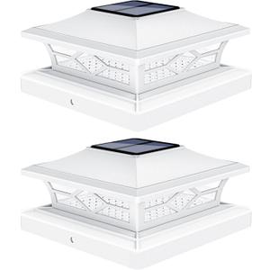 VOLISUN Solar Post Cap Lights: 2 - Pack Outdoor Deck Post Cap Lights White for Dock Fence Waterproof 2 Color Modes,4x4/6x6 Wooden/Vinyl Posts