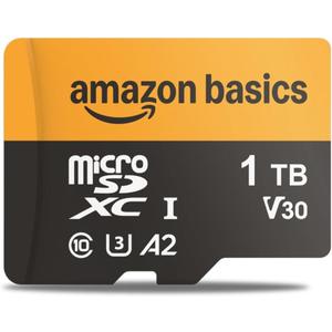 Amazon Basics 1TB microSDXC Card with Adapter for Smartphones, Full HD, Tablets, Drones, Action Cameras, Read Speed Up to 200MB/s, 1-Pack