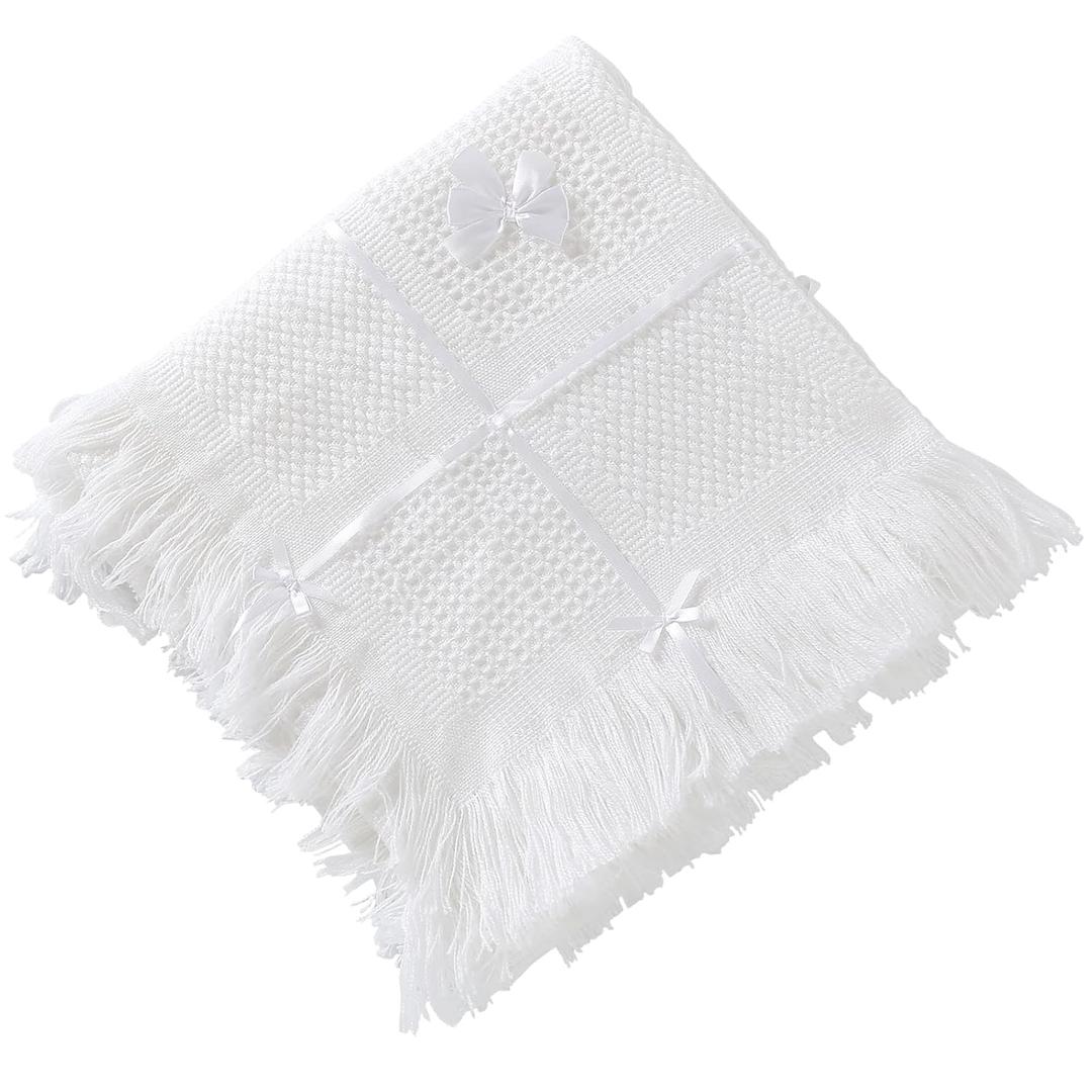 Booulfi Baby Blanket & Swaddle - Infant Receiving Blanket with Tassels for Newborns, Girls & Boys Gift (one size, 501043-white)