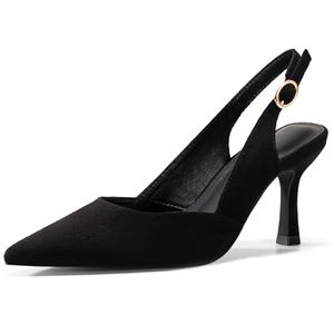 Rilista Womens Slingback Pumps Closed Pointed Toe Kitten Heel Sandals Wedding Evening Party Dress Shoes Black Suede Black 8,5