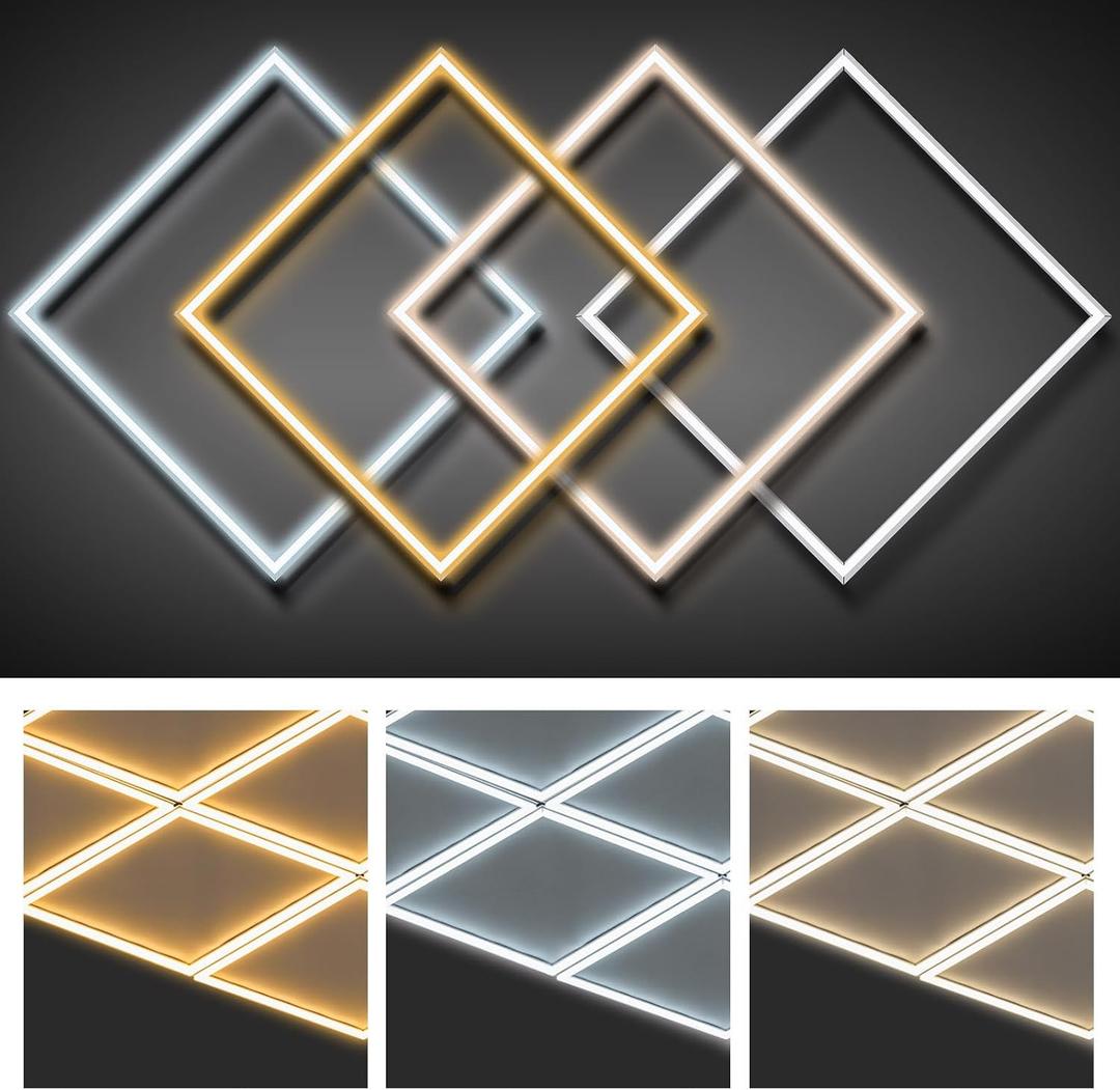 VIHOSE 4 Pcs 2x2 ft Edge-lit Frame LED Flat Panel Lights Grid Drop Ceiling Lights with 3000K/4000K/6500K Selectable 110-265v for Offices Shops Bathrooms with Integrated Ceilings