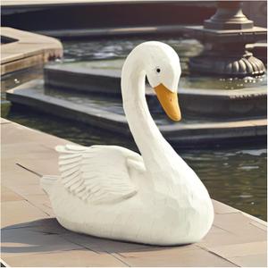 Swan Statue for Garden Decor  7.5" Resin Figurine in Grey-White Finish, Elegant Bird Sculpture for Indoor Outdoor Display, Home, Patio, or Yard Ornament
