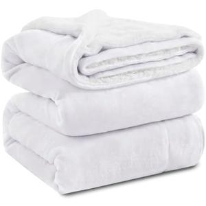 KAWAHOME Sherpa Fleece Queen Size Heavy Blanket for Bed - Extra Warm and Heavy Thick Blankets for Winter, Super Soft 500GSM Plush Blanket, 72"×46"" White