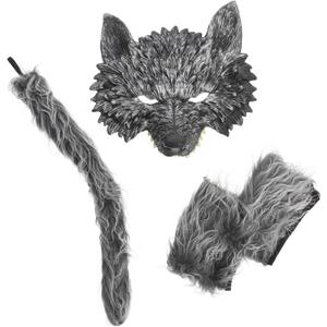 1 Set Wolf Suit Mask Gloves Tail Adult Men's Scary Costume Cosplay Accessories for Halloween Party