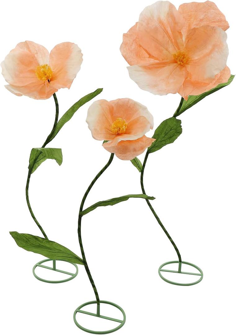 3pcs Giant Artificial Flower Poppy Free Standing 4.6ft / 5.2ft /5.9 ft, Adjustable for Wedding Decoration Reception, Background Backdrop Photo Props, Shop Window Champagne