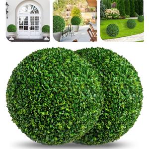 19 Inch 2 PCS 8 Layers Leaves Artificial Plant Topiary Balls, UV Resistant Faux Evergreen Boxwood for Indoor Outdoor Porch Garden Backyard Decor