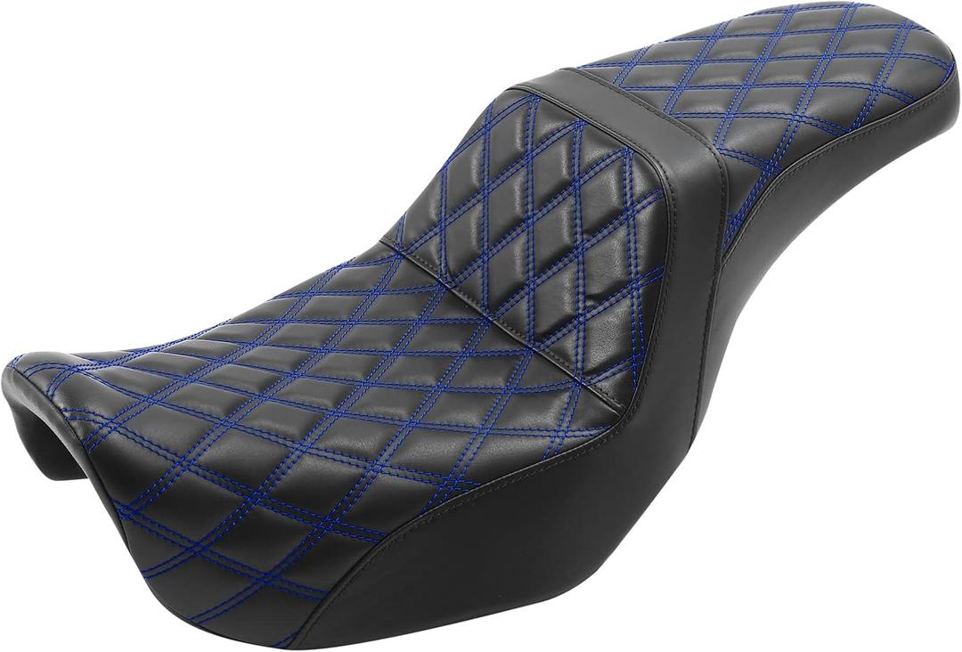 Motocycle Seat Driver & Passenger Seat Fit for Harley Dyna Wide Glide Low Rider Street Bob Fat Bob FXDF Super Glide Custom FXDC 0617 Switchback 1216 Blue Stitching (C-Black& Blue Stitching)