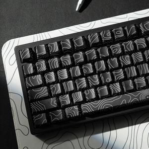 dagaladoo Black Topographic keycaps Double Shot PBT keycaps Shine Through Keyboard Keys Side Printed Key caps Cherry Profile Custom keycap Set for100%, 75%, 65%, 60% US Layout Mechanical Keyboard