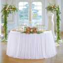 Suppromo Tulle White Round Tablecloths for 72 inch Table Wrinkle Free 132inch Fitted Round Table Cloths Cover with Skirt for Party, Wedding, Birthday, Baby Shower, Banquet, Home Decoration