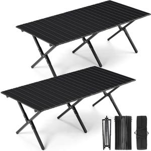 Suzile 2 Pack 4FT Folding Camping Table, Roll Up Portable Camp Table with Carry Bag, Low Collapsible Lightweight Aluminum Outdoor for Camping, Picnic, Beach, Patio, Kitchen(Black), 45.7 X 23.6 X 17.7 Inches
