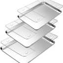 Baking Sheet with Cooling Rack Set of 6, 3 Premium Stainless Steel Cookie Sheets and 3 Wire Racks, Kitchen Nonstick Baking Pans Set Includes 3 Different Sizes, Heavy Duty Non Toxic