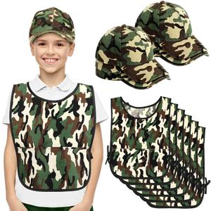 Unittype 12 Pcs Army Soldier Costume Include 6 Camouflage Military Caps and 6 Camouflage Vests for Kids Birthday Party Cosplay Party Costumes Dress Role Play Set for Kids Aged 6-12