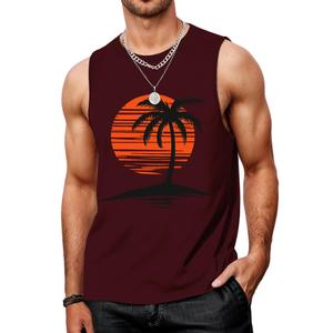 Indoner Mens Sleeveless Tank Tops UPF 50+ Quick Dry Workout Gym Shirts Palm Tree T-Shirt for Swim Beach Bodybuilding (XL)