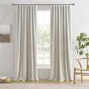 144 Inch Blackout Curtains 2 Panels Linen Textured 2 Story Extra Long Noise Reducing Curtains for Large Window Back Tab Pleated Look Rod Pocket with Hooks 50W x 144L,12 Ft Length Natural Birch/Ivory