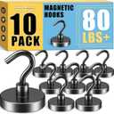 VNDUEEY Cruise Must Haves, 80 Lbs Strong Magnetic Hooks, Heavy Duty Earth Magnets with Hook for Refrigerator, Magnet Metal Hooks for Classroom, Office, and Kitchen BBQ (Black, Pack of 10)