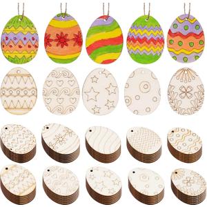 Yookat 200 Pieces Easter Egg Wooden Cutout Unfinished Wood Easter Egg Ornaments Egg Wood DIY Crafts Cutouts Easter Egg Unfinished Wood Slices for Painting Crafts and Easter Decorations