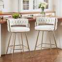 VECELO Bar Stools Set of 2, Counter Height Bar Stools, 26 inch Seat Barstools with Woven Back and Footrest for Kitchen Island Counter, White