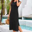 Naggoo Summer Dresses for Women 2026 Sleeveless Casual Split Midi Dress Maxi Beach Travel Vacation Sundress with Pockets (Black, L)