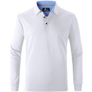 SWISSWELL Long Sleeve Polo Shirts for Men collared Performance Golf Shirts Casual Workwear Office (Large, A-white)