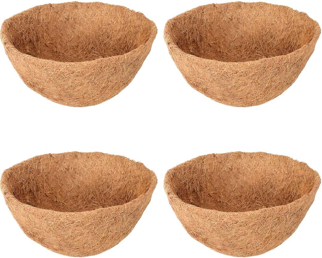 Halatool 4 PCS 10 Inch Round Coco Liners Hanging Basket 100% Natural Replacement Coconut Fiber Liner for Garden Flower Pot Vegetables Herbs