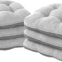 Chair Cushions for Dining Chairs Set of 6, Kitchen Chair Cushions, Chair Pads with Ties and Non Slip Backing, Tufted Memory Foam Seat Cushion 6 Pack, 15.5" x 15.5" x 4", Light Gray