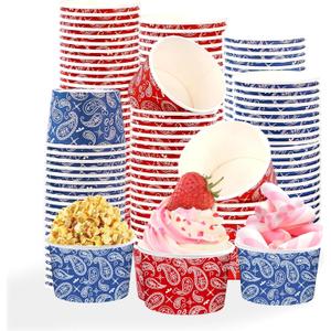 120 Pcs Western Cowboy Ice Cream Cups 12 oz Disposable Blue Red Bandana Paper Dessert Snack Bowl Western Bandana Food Yogurt Cup Container for Birthday Bachelorette Holiday Party Supplies