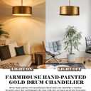 21" Vintage Metal Drum Chandelier, 4-Light E26 Industrial Adjustable Chain Hanging Pendant Light Fixtures for Foyer Entryway Kitchen Bedroom, Golden Bronze Finish