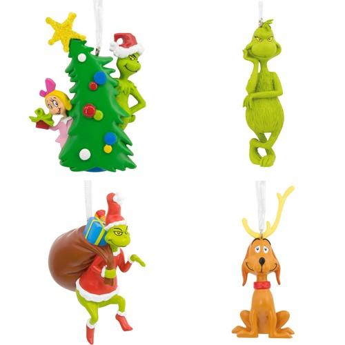 4PCS Funny Green Monster Christmas Tree Ornaments, Resin Xmas Hanging Decorations