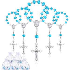 Yinkin 30 Pieces Baptism Rosary Catholic Mini Rosaries Baptism Favors for Guests Party Favors Rosary Beads 30 Pcs Organza Bags for Christening Weddings First Communion Gift(Light Blue)