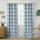 DriftAway Buffalo Plaid Blackout Curtains Linen Textured Farmhouse Double Layer Thermal Insulated Yarn Dyed Woven Checkered Gingham Grommet Drapes for Living Room 2 Panels Each 52W x 84L Dusty Blue