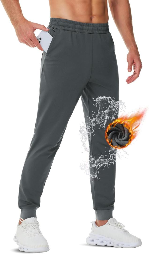 TACVASEN Men's Fleece Lined Joggers with Pockets Winter Warm Sweatpants Water Resistant Gym Workout Athletic Pants Men (XL)