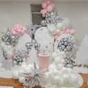 Pink White Silver Balloons Arch Kit, 162pcs Winter Wonderland Garland with Pastel Pink White Metallic Silver and Confetti Balloons for Wedding Princess Snowflake Theme Birthday Party Decorations