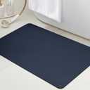 ACCUMTEK Ultra Thin Bath Mat, Upgrade Backing Non Slip Thin Bath Mats Fit Under Door, Quick Dry Ultra Absorbent Bathroom Rugs, Machine Washable Bath Rugs for Bathroom, Bathtub, Navy Blue/Solid/36 x24