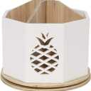 Spinning Desktop Stationary Organizer  Decorative Wooden Rotating Pen and Pencil Cup  4 Compartment White Desk and Table Top Office Supplies Station with Pineapple Cutout - by Designstyles