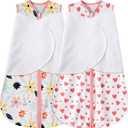 Newborn Sleep Sack Baby Swaddle,0-3 Months,3-Way Adjustable Wearable Blanket,100% Rayon Cotton Swaddling Sleeping BagTOG 0.5Heart&Floral