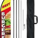 VEVOR Burgers Feather Flag with Pole Kit, 16.3 Feet Advertising Flags for Business Outside with Fiberglass Pole Ground Stake, Restaurant Swooper Flag Banner Pole Kit, Best Burgers Feather Flag
