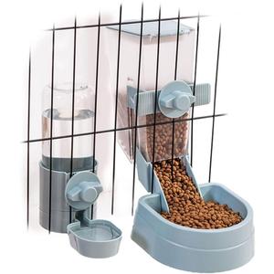 Oncpcare Rabbit Food and Water Bowl Set for Cage - Small Animal Food Dish for Rabbits, Ferrets, Cats, Birds (Blue)