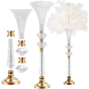 VIJIV Tall Crystal Acrylic Flower Vases for Centerpieces, 26.2" Large Clear Decorative Trumpet Vases, Wedding Flower Stand with Ribbed, Table/Floor Vase for Bridal Showers & Dining Room, Home Dcor