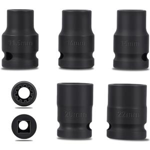 Brake Caliper Socket Set Compatible with VW VAG, 5PCS Caliper Tool 1/2" Square Drive 7pt. Small Large 10pt. x 11.5mm, 15mm, 20mm, 14mm, 22mm TYRAREX