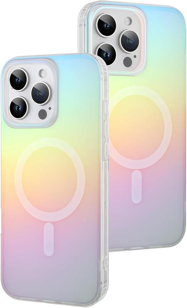 AIGOMARA Magnetic for iPhone 16 Pro Max Case [Compatible with Magsafe] [Fluorescent Holographic Iridescent] Slim Shockproof Matte Protective Phone Cover for Women Girls 6.9 Inch