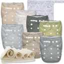 Nora's Nursery Cloth Diapers 7 Pack with 7 Inserts & 1 Wet Bag - Waterproof Cover, Washable, Reusable & One Size Adjustable Pocket Diapers for Newborns and Toddlers - Sand and Stone