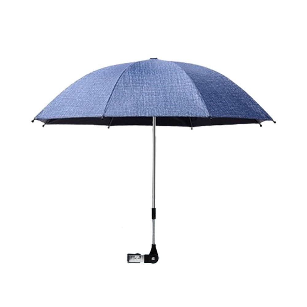 Convenient and Lightweight, Clip-On, Adjustable steering, The top of the umbrella can adjusted to bend, Universal, Umbrella Baby Stroller, Stroller Umbrella Attachment for Sun Protection Denim Blue