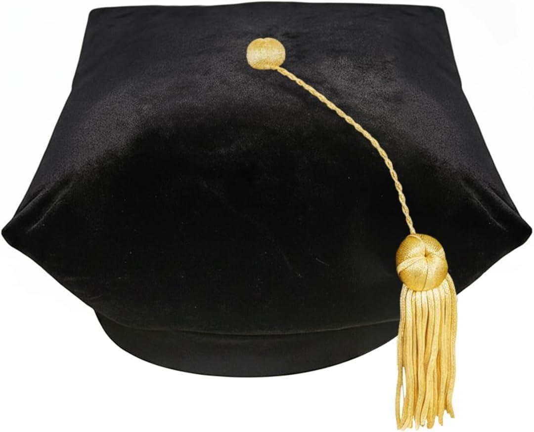 CLERKMANS Doctoral PhD Graduation Velvet Tam with Gold Bullion Tassel, 8 Sided