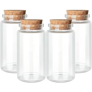 4pcs 100ml / 3.4 oz. Small Glass Jars with Cork Lids, Spell Jars, Glass Bottles with Cork, Decorative Bottles, Potion Bottles, Cut Jar Vials for Art Crafts DIY Decoration Party Favors Wedding Gift