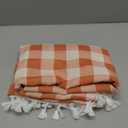 JIALE Fall Gingham Tablecloth Square Cotton Linen Fabric Checkered Table Cloth with Tassel Washable Wrinkle Free Buffalo Plaid Table Cover for Thanksgiving Picnic Home Decor, Orange, 55x55''