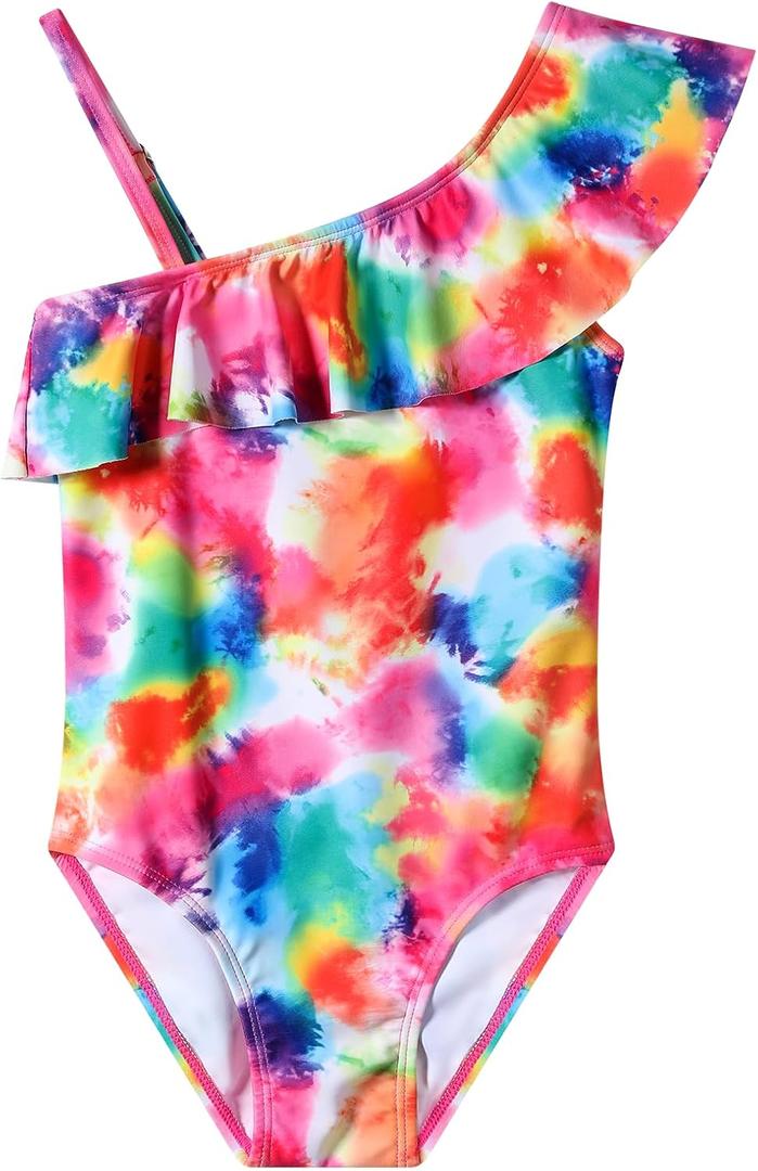 Girls One Piece Swimsuit, Quick Dry Cute Bathing Suit for Kids, Comfortable Swimwear for Beach for 5-12 Years