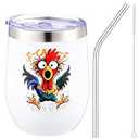 Patelai Caw-F 12 oz Tumbler Coffee Mug Gift Funny Stainless Steel Insulated Tumbler with Straw Lid and Brush Humor Chicken Sarcastic for Coworker Friend Sister Brother Chicken Lover(White)