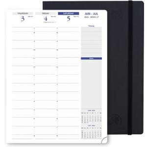 POPRUN Academic Planner 2025-2026, 8.5'' x 11.25'', Quarter-Hourly Appointment Book (July 2025-June 2026) with PU Leather Soft Cover, Dual Pockets, Monthly Tabs, 100GSM Thick Paper - Black