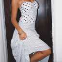 MakeMeChic Women's Polka Dots Halter Dress Tie Backless Summer Maxi Dresses (White, S)